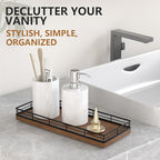 Bathroom Tray for Counter Top Organizer – Oak Wood Vanity Tray with Metal Frame for Dresser, Kitchen, Nightstand – Black & Brown Decorative Storage