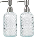 Bathroom & Kitchen Glass Hand and Dish Soap Dispenser with 304 Rustproof Stainless Steel Pump (Clear-2pack)