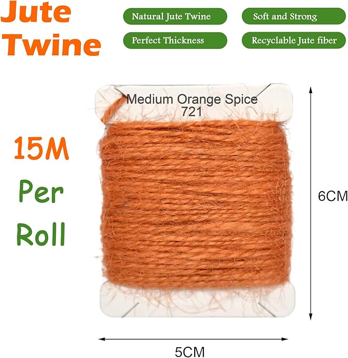 Jute Twine 15m Long Twine String for Crafts Gift Wrapping Packing Gardening Crochet Knitting Macrame Decor (Medium Orange Spice)
