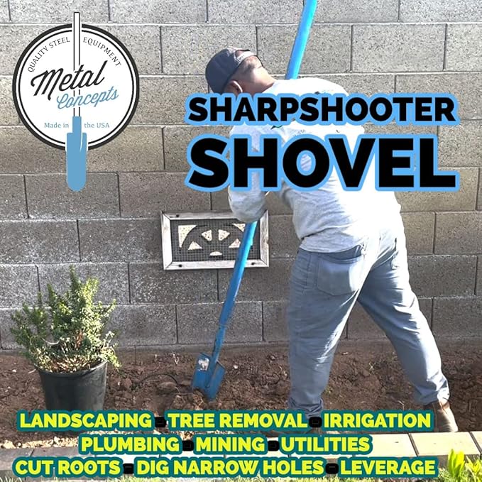 Heavy-Duty All-Steel Sharpshooter Shovel - Weighted Long Handle and Hardened/Heat-Sharpened Chromoly 15 Inch Head