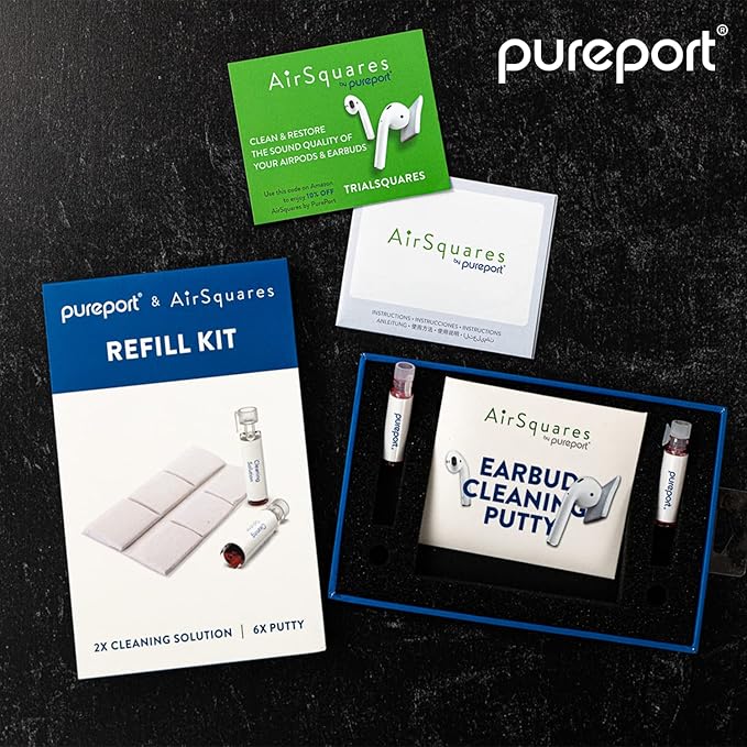 Refill Kit Cleaning Multi-Tool (Sold Separately) | 2X Bottles Cleaning Solution, 6X AirSquares Cleaning Putty | Clean Repair & Restore Lightning Cables & Connectors