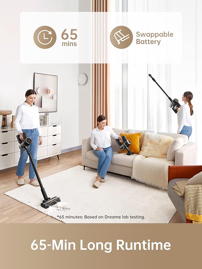 DREAME R10 Pro Cordless Vacuum Cleaner for Home, 6-in-1 Cordless Stick Vacuum Rechargeable, 65Mins Runtime, Powerful Suction, Wireless Vacuum Cleaner for Hardwood Floor, Carpet, Tile, Pet Hair, Black