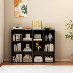 12-Cube Storage Shelf Bookcase - Wooden 3-Tier Floor Standing Open Bookshelf for Home and Office, Display Cabinet, Black