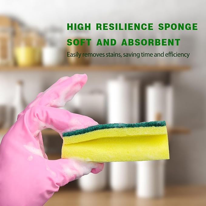Sponges, Eco Non-Scratch Sponges Scrub Pads, Sponges for Cleaning Kitchen and Dish Cleaning,12 Scrubbing Sponges+ Draining Rack