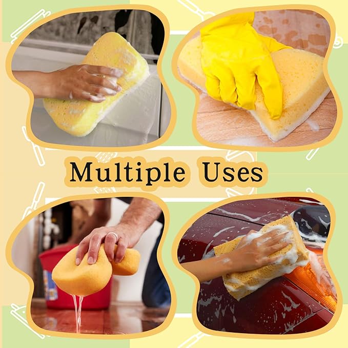 30 Pcs Large Sponges Bulk 7.5 x 5.5 x 1.9 Inch Yellow Grouting Sponge Non-Scratch Scrubber Car Wash Thick Heavy Duty Scrub Sponges Multifunctional Sponge for Cleaning Dishes Car Tile Crafts Supplies