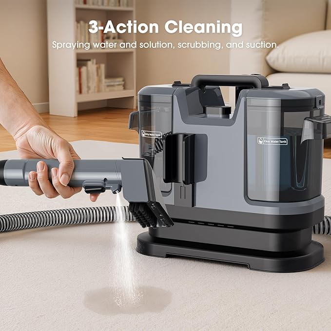Upholstery Cleaner Machine - 13.5Kpa Suction Couch Cleaner Machine, Handheld Portable Carpet Cleaner with Self-Cleaning and 450W Motor for Pet Stain, Couch, Stair, Car and Area Rug (Grey)