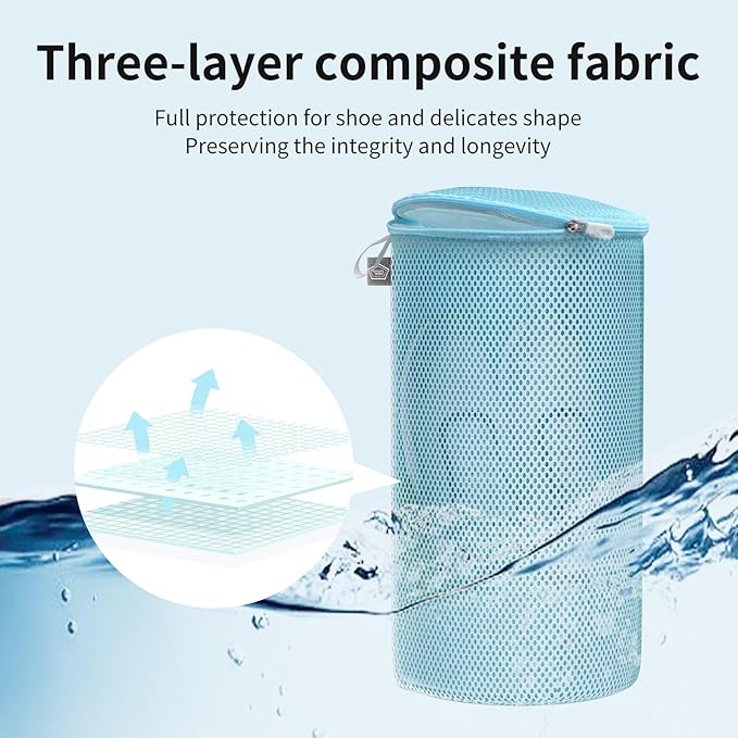 Kimmama Shoe Washing Machine Bag,Laundry Shoes Bags,Sneaker Wash Protector Sack,Sandwish Mesh,Blue,8x15"