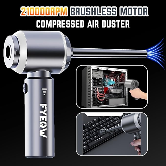 Car Vacuum Portable Cordless 20000PA High Power Mini Vacuum Cleaner 4-in-1 Compressed Air Duster & Air Blower & Pump Hand Held Vacuum with Brushless Motor for Car, Home, Office,Camping ((silver gray))