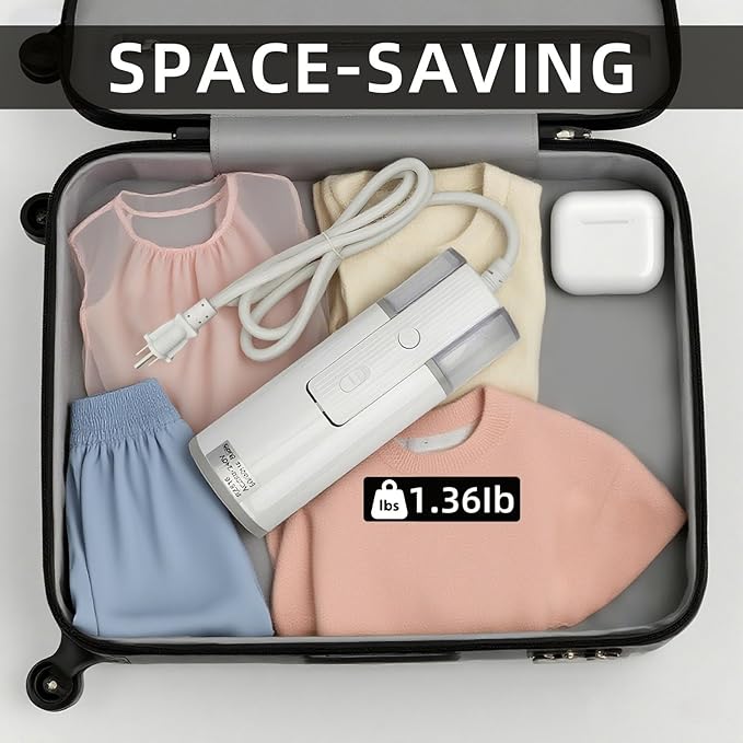 Nexcrate Travel Clothes Steamer, Portable Garment Wrinkle Remover - 800W One-Touch Steam, Stainless Steel Plate & Foldable Handheld Design