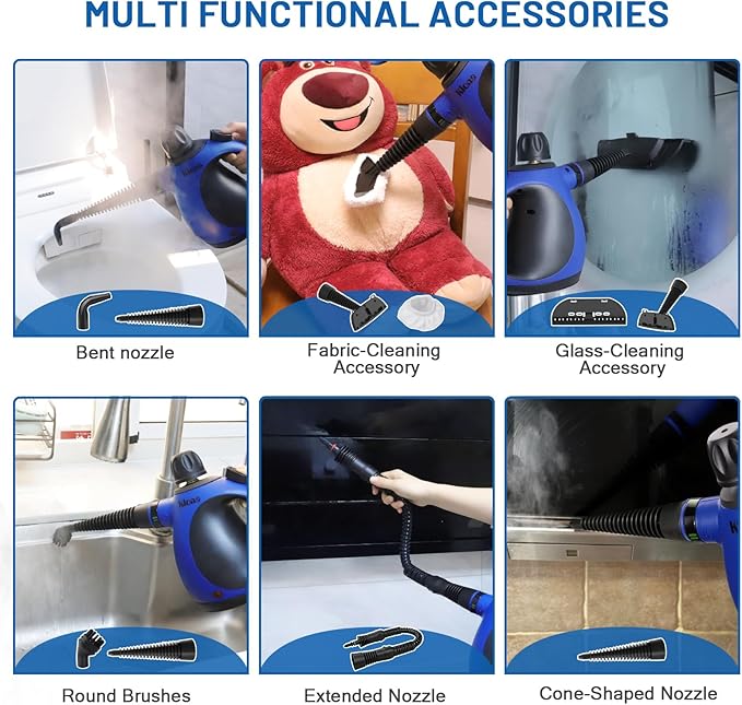 Klona Steam Cleaner, Multi-Purpose Handheld with 10 Accessories for Removing Steam Cleaner for All Dirt, Upholstery Furniture, Sofa, Tiles, Floor, Window, Car, Upholstery, Bathroom