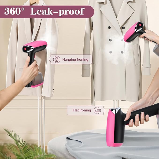 Steamer for Clothes Handheld Clothes Steamer 1300W Portable Garment Steamer Auto Shut-off 20-Second Fast Heat-up with Adjustable Steam 12.34oz Detachable Water Tank for Home Office Travel