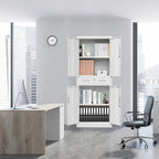 Metal Storage with 1 Drawer, 71" Cabinet with 4 Locking Doors and 2 Adjustable Shelves, Steel Storage File Cabinet for Pantry, Kitchen, Office, Garage (White)
