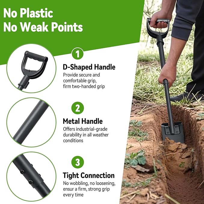 Spade Shovel,15 inch Long Narrow Spade, Heavy Duty Garden Trench Shovel for Digging,Trenching, Planting,Scraping, Edging with Cutting Blade, D Handle, Foot Rest Pedal, 45 Inches Drain Spade