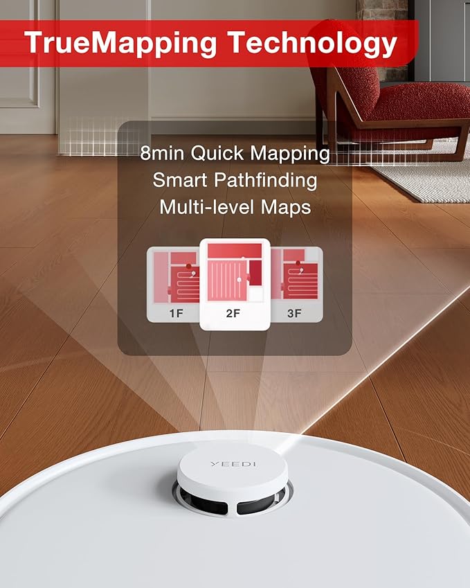 Yeedi C12 Robot Vacuum Cleaner and Mop, 8000Pa Strong Suction, ZeroTangle Brush, Smart Navigation, Self-Charging, White