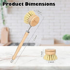 Bamboo Dish Brush with Handle - 4 Replacement Heads, Eco Soft Bristles Vegetable Scrubber, Compostable & Sustainable Dish Scrub Brush for Cleaning Kitchen Utensils