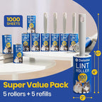 DELOMO Lint Roller 1,000 Sheets (5 Rollers + 5 Refills) - Lint Rollers for Pet Hair Extra Sticky, Mega Value Pet Hair Removal Tool for Clothes/Couch/Furniture/Car - Ideal for Pet Owners