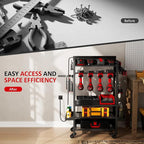 Power Tool Organizer Cart with 8 Charger Ports & Adjustable Storage, Garage Workshop Utility Cart for Mechanic, Birthday Gift Ideas for Men