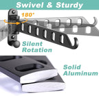 Laundry Drying Rack - Wall Mounted Clothes Hanger with Swing Arm, 6-Hole Laundry Hanger & Swivel Hanging Bar, Foldable Valet Hook, Laundry Room Closet, Sturdy Aluminum (2-Pack, Black)