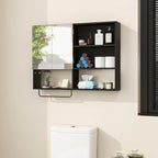 Wooden Bathroom Organizers, Over The Toilet Storage Cabinet with 2 Doors, Adjustable Shelves & Towel Bar, Wall Mounted Medicine Cabinet for Laundry with Mirror, Black