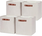 HNZIGE Cube Storage Baskets,Linen Storage Baskets for Shelves(4 Pack) Fabric Storage Basket for Toys,Baskets for Storage,Foldable storage cubes 11x11x11 for Books,Towels,Closet with Handles(Cream)