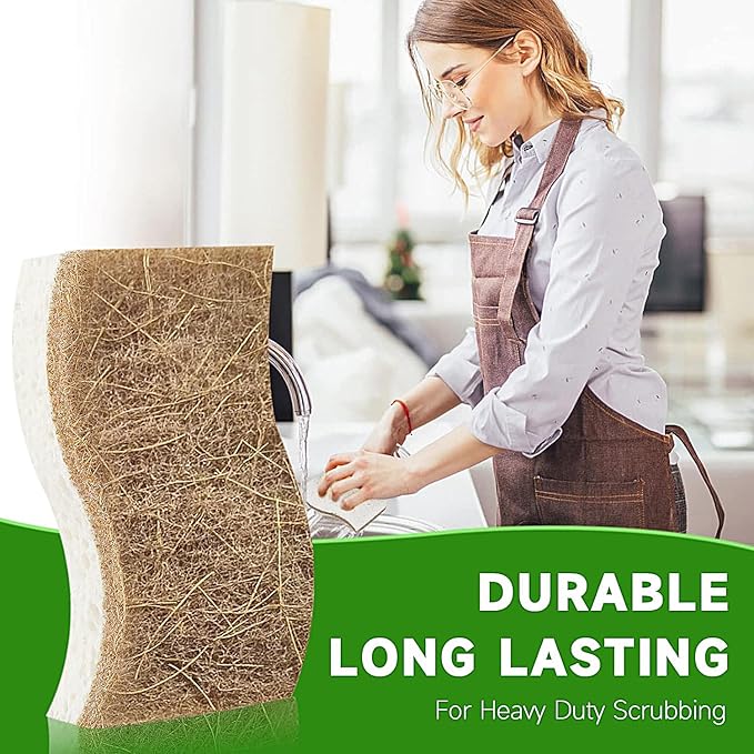 10 Pack Biodegradable Natural Sponges Kitchen - Compostable Cellulose and Coconut Walnut Scrubber Sponge - Non Scratch Eco Friendly Quick Drying Sponges for Dishes