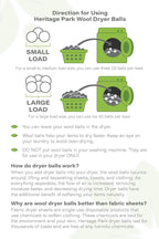 Heritage Park Wool Dryer Balls - 100% New Zealand Wool Handmade, Reusable Dryer Balls for Laundry - Decrease Drying Time - Set of 6 with Storage Bag