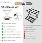 oakvivo Fully Assembled 2 Pack Luggage Rack with Fabric Storage Shelf, 26.77" Bamboo Folding Luggage Rack for Guest Room, Luggage Stand Holder, Thickened Suitcase Stand Holds up to 165 Lbs, White