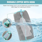 Shoe Washing Machine Bag, 2 Pack Grey Laundry Shoe Bags for Washer and Dryer, Sturdy Zipper with Hook Design, Dry Net Bag Included, Reusable for Sneaker, Gray 2PCS