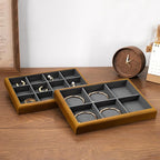 Oirlv Solid Wood 6 Grid Jewelry Organizer Tray Jewelry Drawer Organizer(Grey)