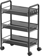 JANE EYRE 3-Tier Rolling Utility Storage Rack Cart on Wheels, Trolley Craft cart, Multi-Purpose Organizer Shelf, Black