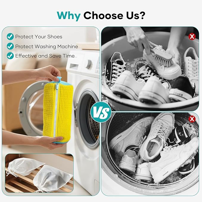 Shoe Washing Machine Bag for Washer & Dryer, Large Shoe Bag for Washing Machine Plush Fibers laundry Bag for Sneakers, Tennis Shoes and Gym shoes, Yellow(2PCS)
