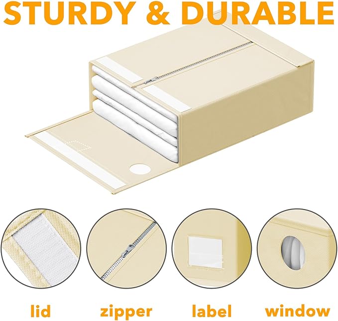 SpaceAid 9 Pack Bed Sheet Organizers and Storage, Foldable Sheet Organizer with Window for Linen Closet, Set Folder Keeper for Queen & King Size Bedding Storage (Beige)