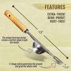 Betus Manual Hand Weeder - Bend-Proof Leverage Base for Super Easy Weed Removal & Deeper Digging - Sturdy Chrome Plated Steel - Compact Dandelion Weed Puller Tool for Yard Lawn and Farm