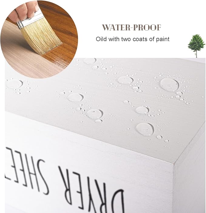 zoocatia Laundry Room Decor Dryer Sheet Container Wood Detergent Dispenser Organization and Storage Box Holder for Laundry Pods, Dryer Balls, White