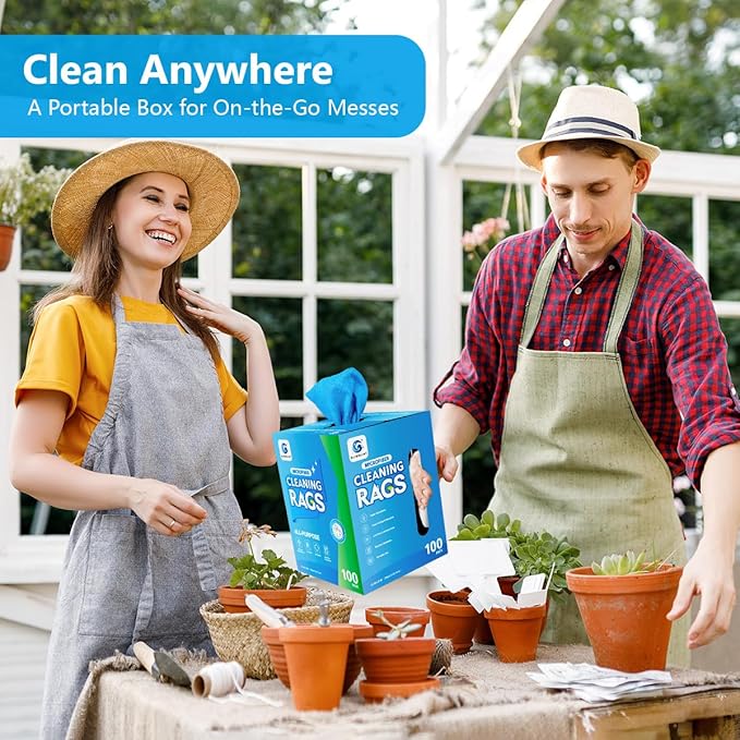 GLIMGLINT Microfiber Cleaning Cloth, 100 Pack Cleaning Rags, Lint-Free, Ultra Absorbent Reusable Paper Towels for Home, Kitchen, Car, Garage or Shop, Dish Rags, 11" x 9", Blue