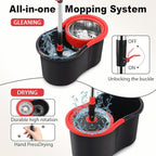 Spin Mop and Bucket, Mop and Bucket with Wringer Set for Home, 360 Spinning Mop Bucket Floor Cleaning Tool with One Microfiber Mop Replacement Head Refills,50" Extended Handle for Floor Cleaning Home