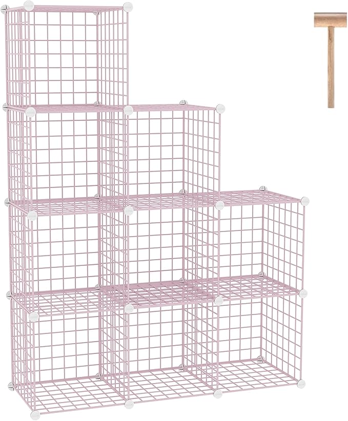 C&AHOME Wire Cube Storage, 9 - Cube Organizer Metal C Grids, Modular Shelves Units, Closet Organizer, Ideal for Home, Office, Living Room, 36.6”L x 12.4”W x 48.4”H, Pink UWCS3009P