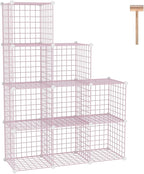 C&AHOME Wire Cube Storage, 9 - Cube Organizer Metal C Grids, Modular Shelves Units, Closet Organizer, Ideal for Home, Office, Living Room, 36.6”L x 12.4”W x 48.4”H, Pink UWCS3009P