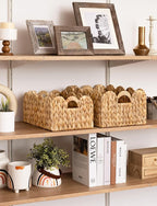 StorageWorks Scalloped Edge Wicker Basket, Hand-woven Rattan Baskets with Built-in Handles, Water Hyacinth Basket for Organizing and Decor, 2 Pack