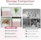 13 x 13 Inch Cube Storage Bins, 6 Pack Fabric Storage Basket with Handles, Foldable Boxes Organizer for Shelf Baskets for Home, Clothes (White/Pink)