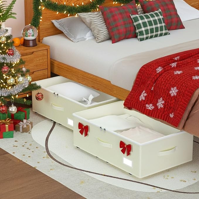 Under Bed Storage with Wheels, No Assemble Required 10 inches height Under Bed Storage bins,Large capacity Rolling Underbed Shoe Storage containers，dorm underbed storage drawers