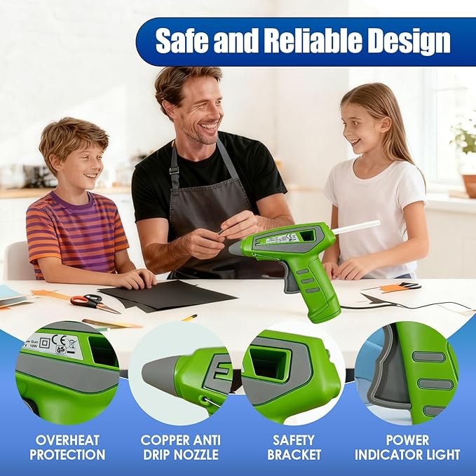 Cordless Hot Glue Gun Kit Includes 30 Hot Glue Sticks, Switch with 10W Drip-proof Design with 15-Second Fast Heating, Suitable for DIY Crafts, Fabric, Wood & Home Repairs(Green)