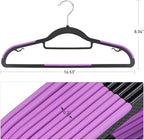 Tonswachic Pack of 30 Coat Hangers, Space-Saving Plastic Clothes Hangers, Non-Slip, 0.2 Inches Slim, 360° Swivel Silver Hook for Shirts, Pants, Suit & Wet/Dry Garments, Purple and Black
