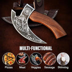 Multipurpose Viking Pizza Axe with Sheath, Viking Butcher Axes, Cutter - Burned Wood Handle & Heavy Duty Skull Head - Perfect for Cutting Pizza, Meat, Vegetables(Skull)