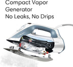 Reliable Velocity 180IR Patented Compact Vapor Generator Steam Iron with no leak or drip technology. Perfect for Clothes, Sewing, Quilting and Crafting, Ceramic Soleplate, Continuous Steam Ironing