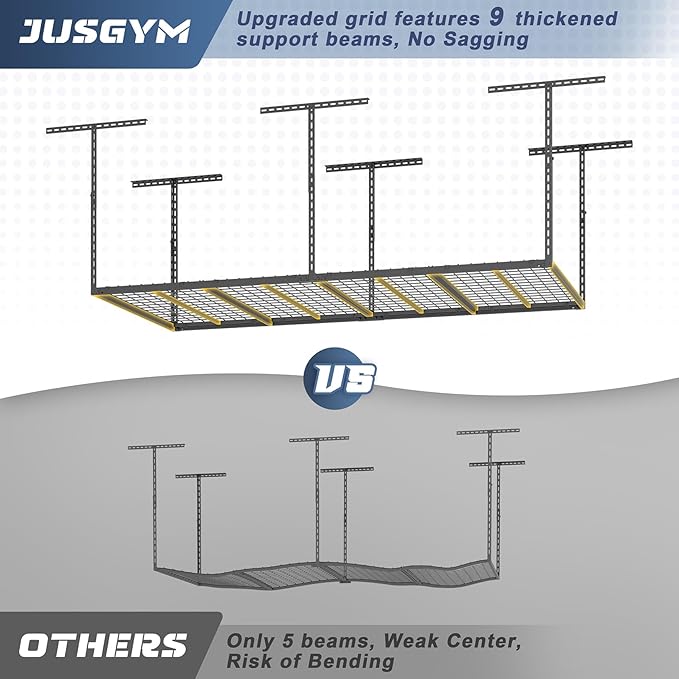 4X8FT Overhead Garage Storage Rack, 22"-48" Height Adjustable Garage Ceiling Storage Racks, Heavy Duty Metal Overhead Storage Organizer System, 600LBS Weight Capacity