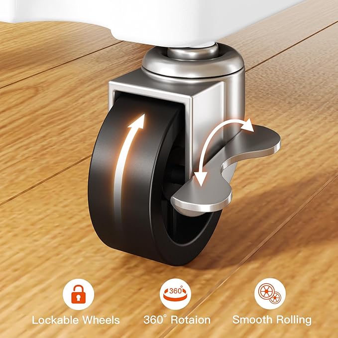 Pipishell 4 Tier Rolling Cart Organizer, Plastic Rolling Cart with Lockable Wheels & Reinforced Handle, Lightweight Utility Cart Storage Cart for Nursery, Kitchen, Bathroom, Craft Room, White, PIUC15W