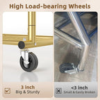 EAGMAK Heavy Duty Clothes Rack Load 556 LBS, Rolling Clothing Rack With Shelves, Height Adjustable Metal Clothes Hanger with Wheels Portable Wardrobe Organizer Garment Rod for Hanging Clothes (Gold)