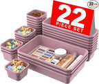 A-LuGei 【𝟮𝟮𝗣𝗖𝗦】 Plastic Lilac Desk Drawer Organizer, Bathroom Organizers and Storage, Makeup Organizer, Organization and Storage Bin Container for Vanity Office Utensils Tool Pantry Cosmetic