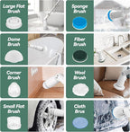 DIAFIELD Electric Spin Scrubber, Cordless Cleaning Brush with 8 Replaceable Brush Heads and Detachable & Adjustable Extension Handle, Dual Speed Shower Scrubber for Cleaning Shower, Tile, Wall, Floor